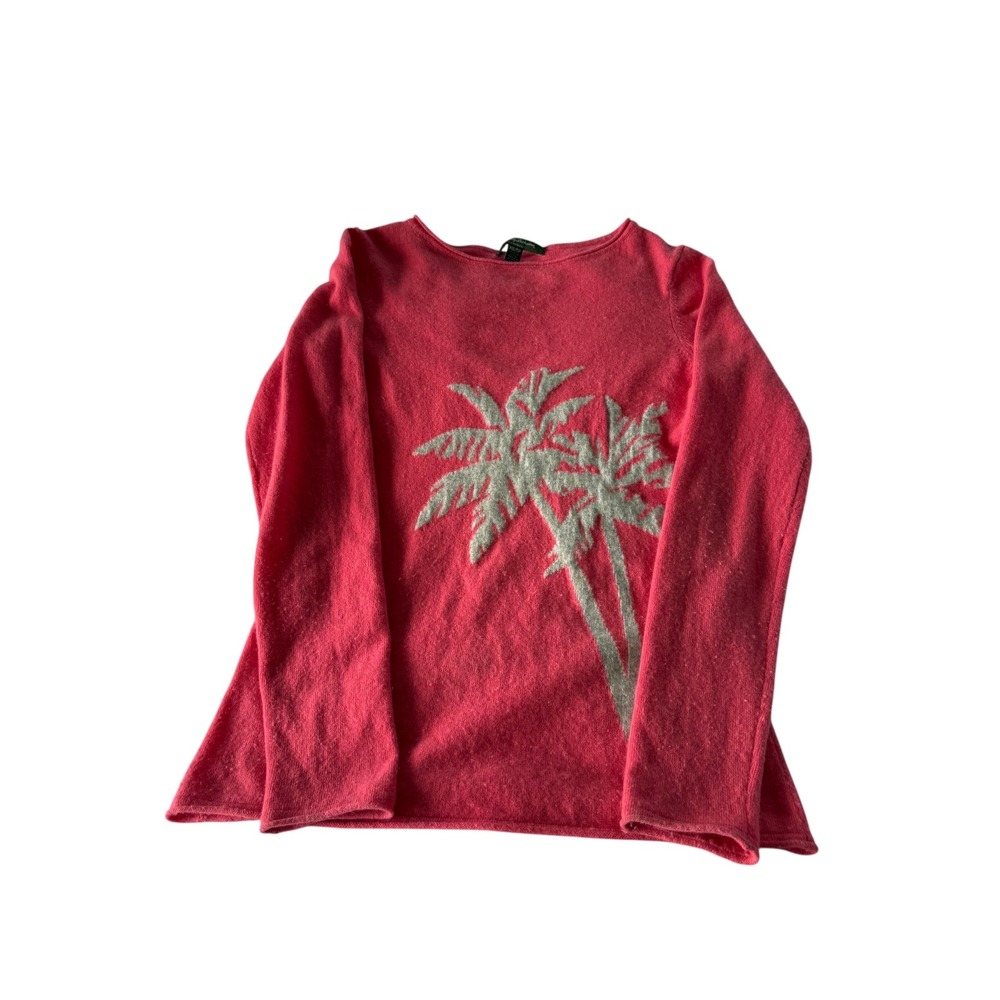 Tommy Bahama Womens Pink 100% Cashmere Palm Tree Intarsia Sweater XS